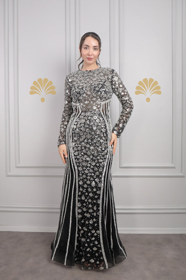 Kapüşon Detaylı Taş Ve Boncuk İşlemeli Büyük Beden Tasarım Abiye Siyah