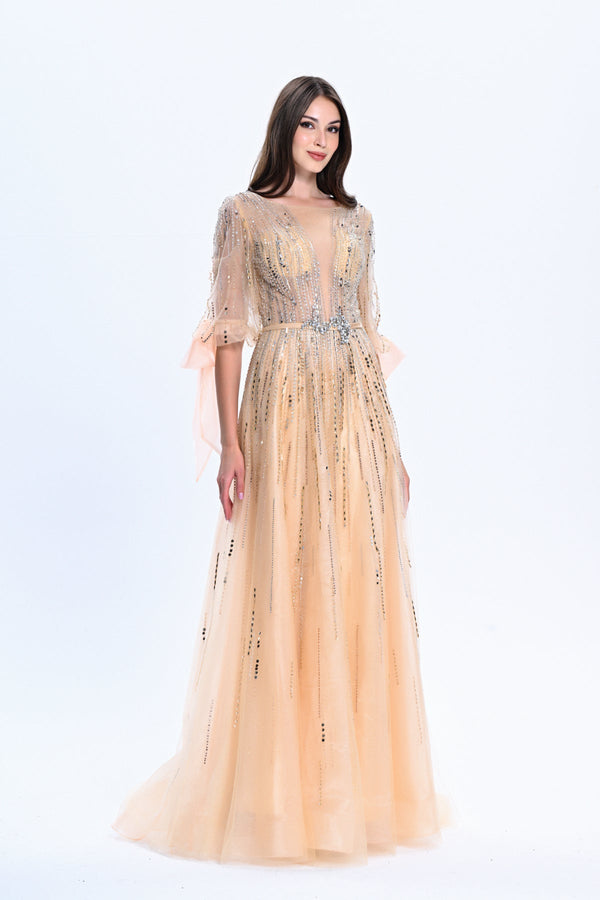 Fakir Kol Beli Taşlı Kemer Tasarım Abiye Gold