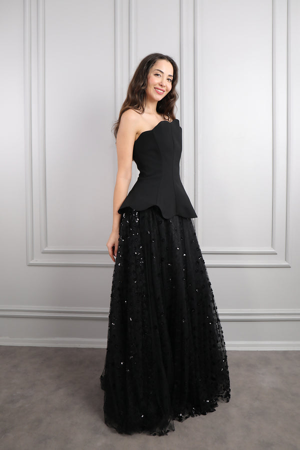 Korse Detaylı Tüllü Etek Takım Siyah