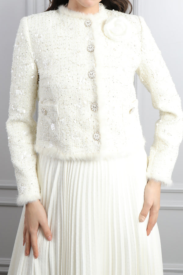 Ceketi Düğme Detaylı Tüvit Elbise Takım Ekru