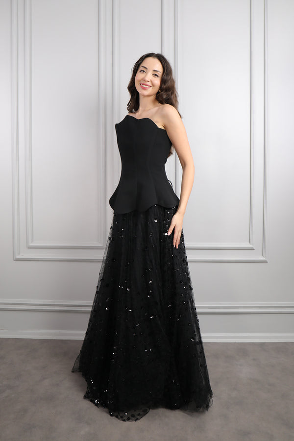 Korse Detaylı Tüllü Etek Takım Siyah