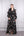 Yakası Çiçek Detaylı Omuzu Transparan Önü Fırfırlı Şifon büyük Beden Elbise Siyah