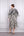 V Yaka Önü Düğmeli Eteği Pileli Desenli Midi Boy Büyük Beden Elbise Bej