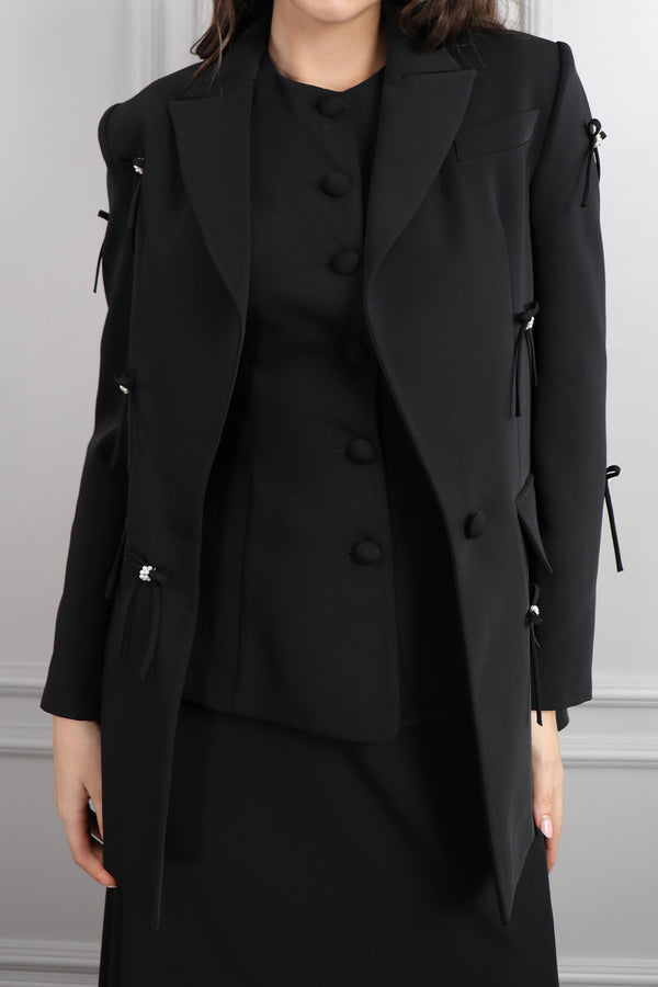 Ceketi Fiyonk Detaylı Üçlü Etek Takım Siyah