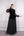 Yakası Boncuk İşlemeli Şifon Elbise Üzerine Kadife Ceket İkili Takım Siyah