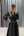 V Yaka Beli Kemerli Bileği Tüylü Saten Midi Boy Elbise Siyah