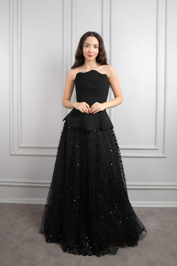 Korse Detaylı Tüllü Etek Takım Siyah