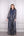 Yakası Saten Boncuk Ve Payet İşlemeli Desenli Şifon Büyük Beden Elbise Lacivert