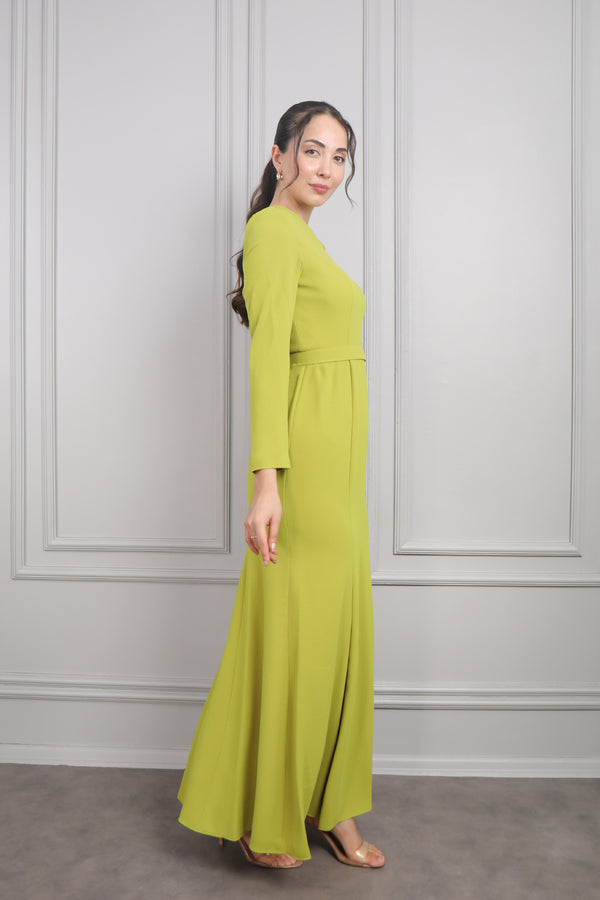Boncuk İşlemeli Pelerin Detaylı İkili Abaya Takım F.Yeşil