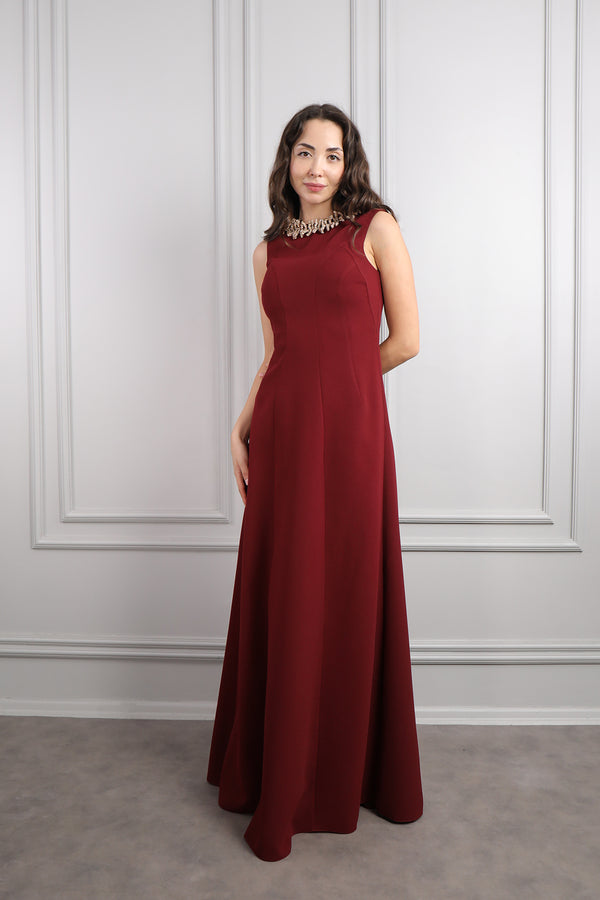 Yakası Taş Detaylı Büyük Beden Abiye Bordo