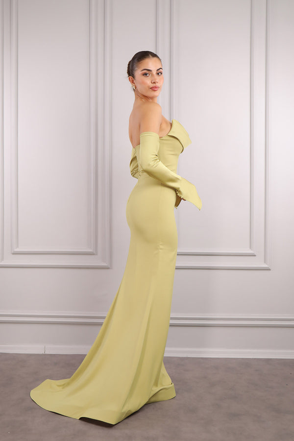 Straplez Degaje Yaka Kolları Hareketli Balık Model Abiye Olive