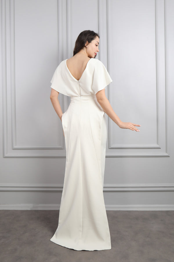 Yarasa Kol Taş İşlemeli Korsesi Pelerin Detaylı Abiye Bej