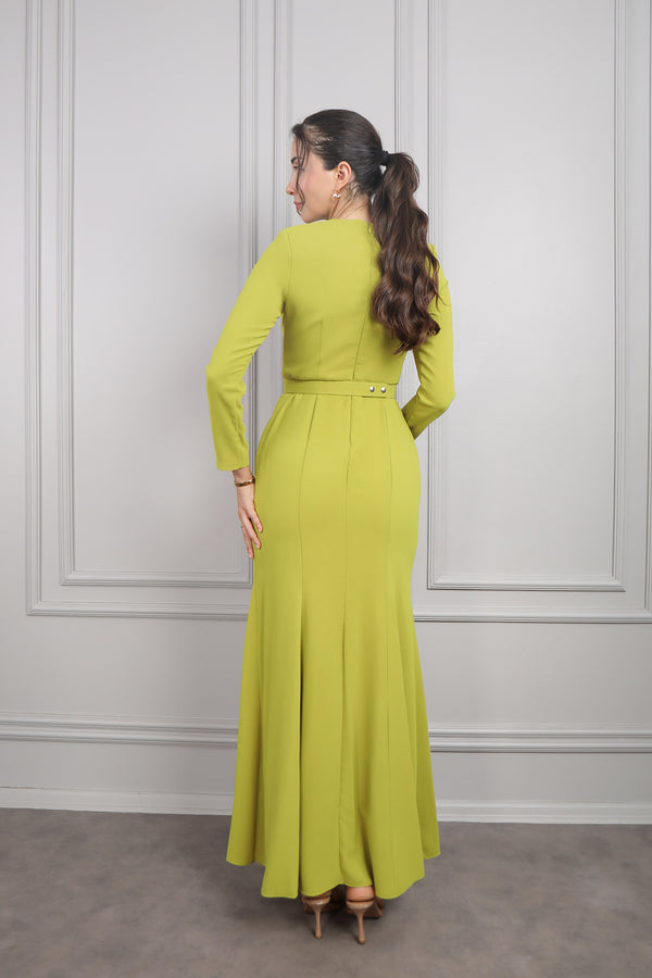 Boncuk İşlemeli Pelerin Detaylı İkili Abaya Takım F.Yeşil