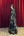 Yakası Bağlamalı Kemer Detaylı Desenli Şifon Elbise Siyah-Ekru