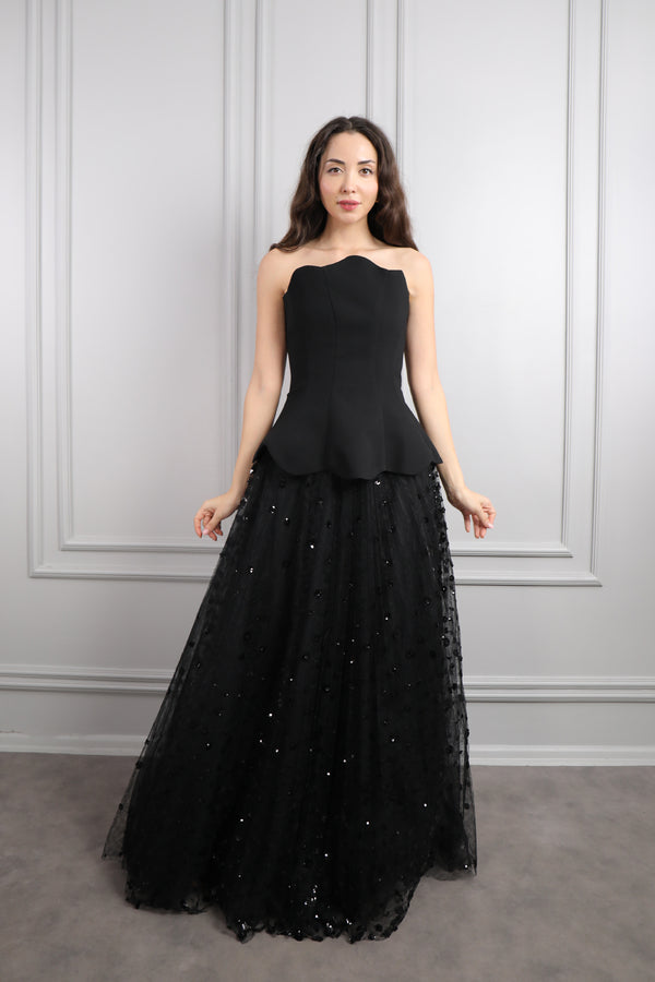 Korse Detaylı Tüllü Etek Takım Siyah