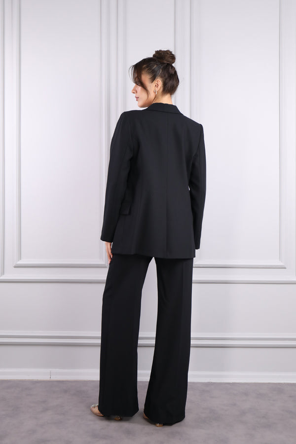 Ceketi Düğmeli Bluzu Payetli Üçlü Pantolon Takım Siyah-Pembe