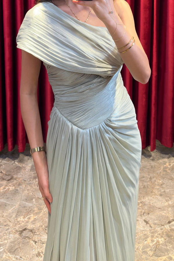 Tek Kol Drape Detaylı Abiye Mint