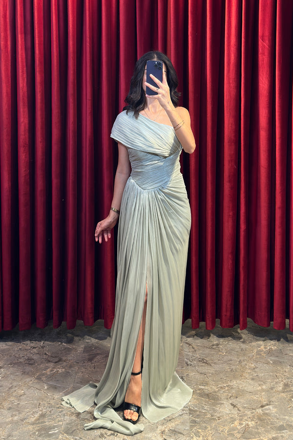 Tek Kol Drape Detaylı Abiye Mint