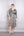 V Yaka Önü Düğmeli Eteği Pileli Desenli Midi Boy Büyük Beden Elbise Bej