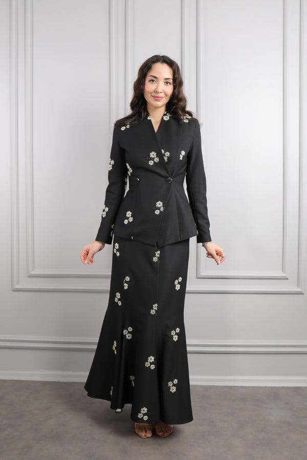 Boncuk İşlemeli Çanta Aksesuar Detaylı Etek Takım Siyah