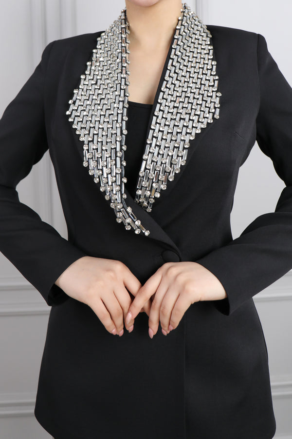Taş Detaylı Pantolon Takım Siyah