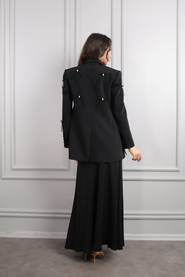 Ceketi Fiyonk Detaylı Üçlü Etek Takım Siyah