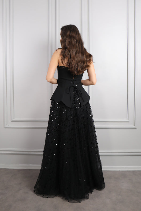 Korse Detaylı Tüllü Etek Takım Siyah