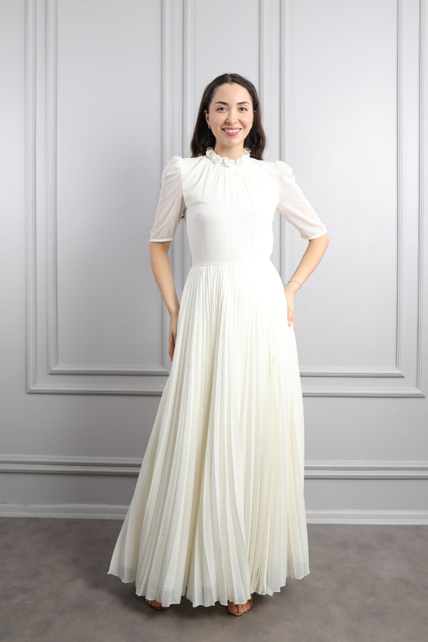 Ceketi Düğme Detaylı Tüvit Elbise Takım Ekru