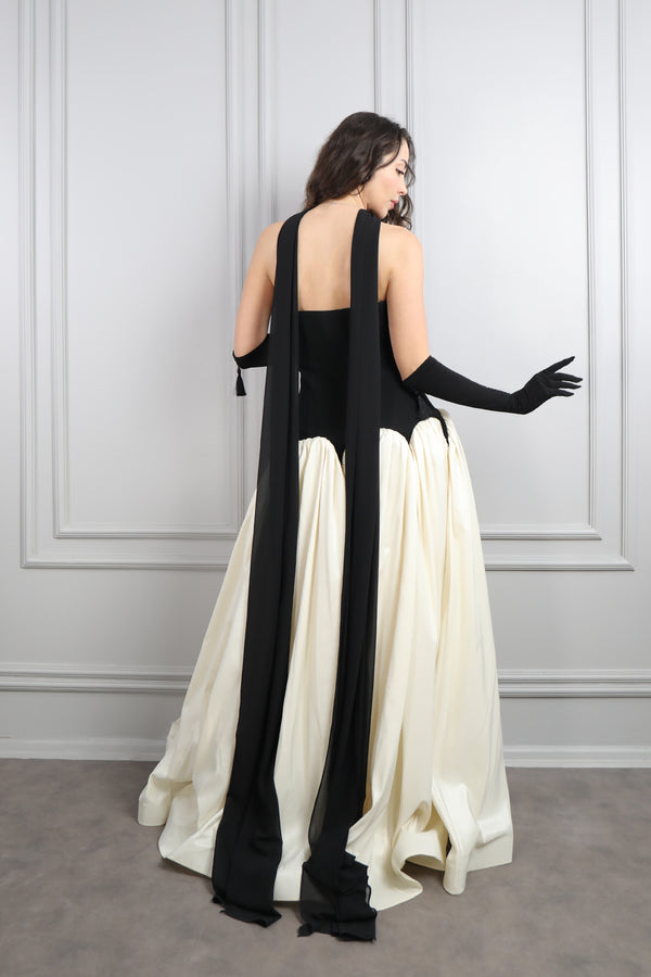 Straplez Eldiven Aksesuar Detaylı Abiye Siyah-kemik