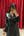 V Yaka Beli Kuşaklı Desenli Elbise Siyah