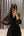 V Yaka Eteği Fırfırlı Şifon Elbise Siyah